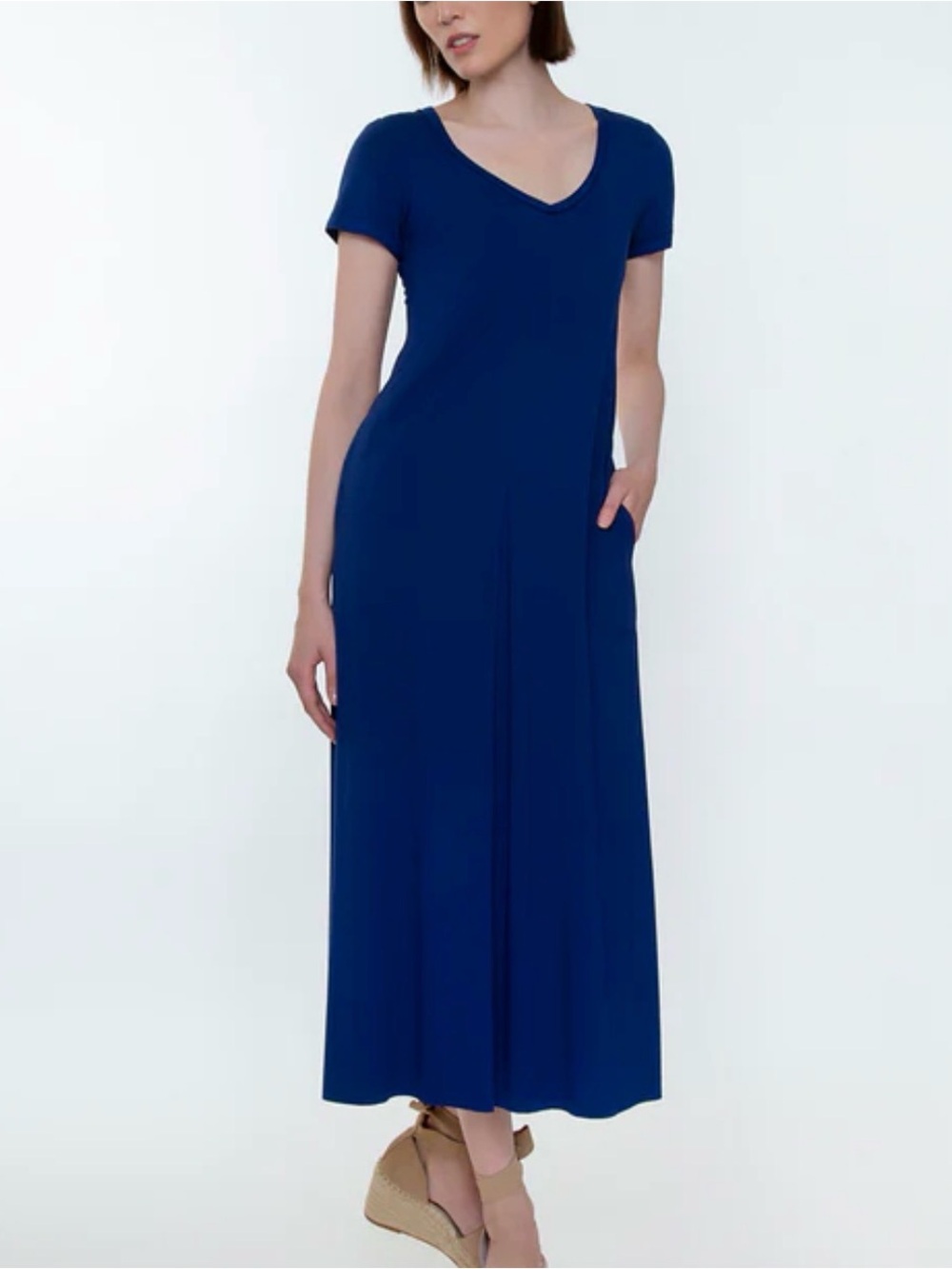 Peruvian Connection Navy V-Neck Short Sleeve Maxi Dress Size M